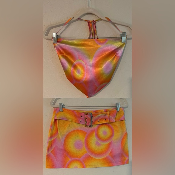 Elsie & Fred Tie Dye Low Rise Skirt And Halter Set Sz L - Festival Fun - Picture 1 of 14